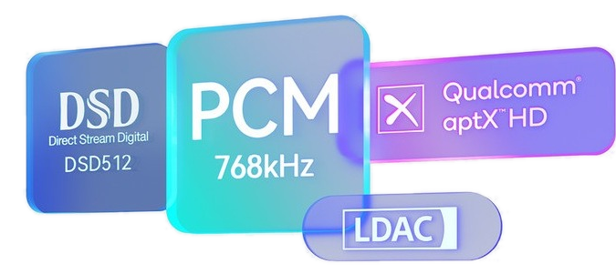 DSD512, PCM 768kHz, aptX HD, LDAC