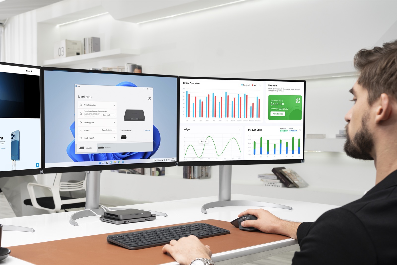 Mind on its dock driving a triple-display office workstation